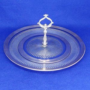 Serving Platter Glass with Silver Trim Ornate Silver Handle Vintage Glassware